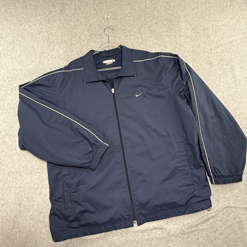 Nike Vintage Y2K Windbreaker Track Jacket Silver Grey Tag‎ Navy 2XL Swoosh 00s